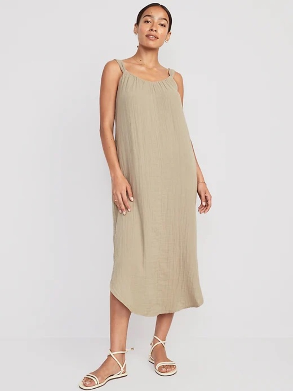 Old Navy 100% Cotton Sleeveless Shirred Maxi Dress Cream Size M NWT